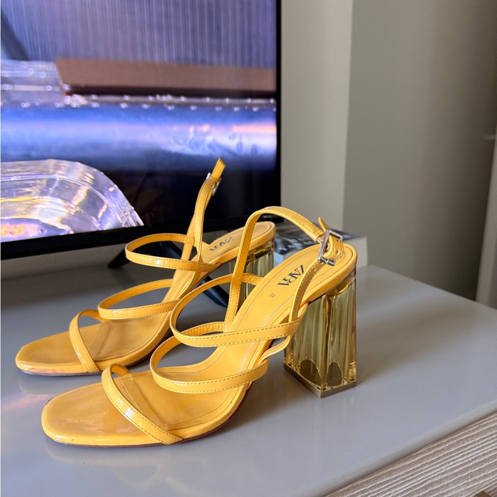 Zara Mustard Strappy Block Heels